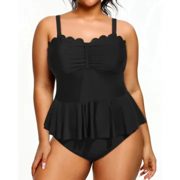 Stylish Plus Size 2 Piece Tankini with Tummy Control