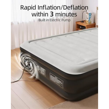 CHILLSUN 2025 Upgraded Twin Air Mattress with Built in Pump, 3 Mins Quick Self-Inflation Inflatable Airbed, Comfortable Top Surface Blow Up Mattress for Home Portable Camping Travel
