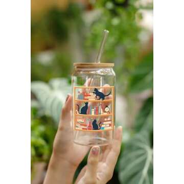 NEWELEVEN Gifts For Book Lovers - Teacher Gifts, Book Lovers Gifts For Women, Her, Friends - Bookshelf Cup, Bookish Gifts For Writers, Readers, Librarian, Bookworm – 16 Oz Coffee Glass