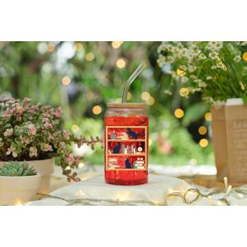 NEWELEVEN Gifts For Book Lovers - Teacher Gifts, Book Lovers Gifts For Women, Her, Friends - Bookshelf Cup, Bookish Gifts For Writers, Readers, Librarian, Bookworm – 16 Oz Coffee Glass