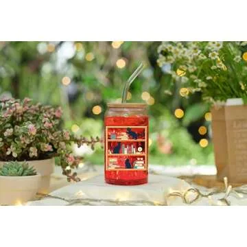 NEWELEVEN Gifts For Book Lovers - Teacher Gifts, Book Lovers Gifts For Women, Her, Friends - Bookshelf Cup, Bookish Gifts For Writers, Readers, Librarian, Bookworm – 16 Oz Coffee Glass