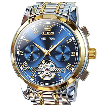 OLEVS Self Winding Blue Men's Luxury Watches - Stainless Steel Automatic Tourbillon