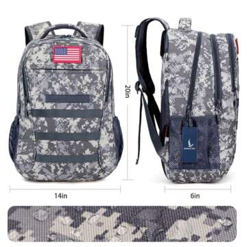 Outdoor Plus Camo Backpack, 40L Military Boys Backpacks with USB Charging