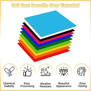 Gute 10Pcs Cast Acrylic Sheet,Colored Acrylic Sheet Opaque Plastic Sheet 8 x 8 Inch (.118" Thick) for Signs, DIY Display Projects, Craft and Easy to Cut（10 Colors,No Transparent）