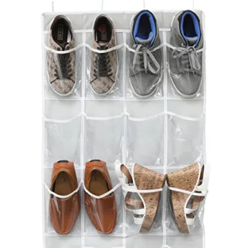 24-Pocket Over-The-Door Shoe Organizer Gray Space-Saving Storage
