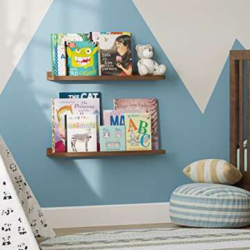 Wallniture Denver 24" Floating Shelves for Wall Collage, Picture Ledge Shelf, Living Room Bookshelf, Wall Shelf for Kitchen, Kids Room Shelves, Walnut Color Set of 2