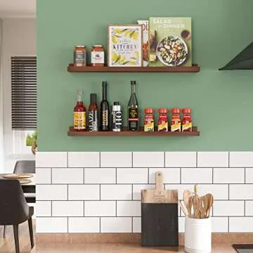 Wallniture Denver 24" Floating Shelves for Wall Collage, Picture Ledge Shelf, Living Room Bookshelf, Wall Shelf for Kitchen, Kids Room Shelves, Walnut Color Set of 2