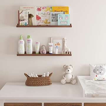 Wallniture Denver 24" Floating Shelves for Wall Collage, Picture Ledge Shelf, Living Room Bookshelf, Wall Shelf for Kitchen, Kids Room Shelves, Walnut Color Set of 2