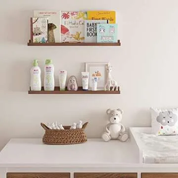 Wallniture Denver 24" Floating Shelves for Wall Collage, Picture Ledge Shelf, Living Room Bookshelf, Wall Shelf for Kitchen, Kids Room Shelves, Walnut Color Set of 2