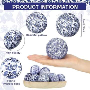 Libima 12 Pcs Porcelain Blue and White Decorative Balls 2.76" Chinoiserie Balls for Centerpiece Bowls Filler Fabric Wrapped Bowl Filler Trays for Christmas Vases Tables Basket Home (Classic)