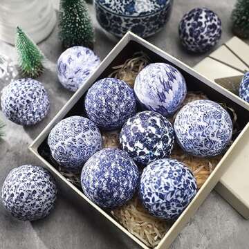 Libima 12 Pcs Porcelain Blue and White Decorative Balls 2.76" Chinoiserie Balls for Centerpiece Bowls Filler Fabric Wrapped Bowl Filler Trays for Christmas Vases Tables Basket Home (Classic)