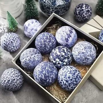 Libima 12 Pcs Porcelain Blue and White Decorative Balls 2.76" Chinoiserie Balls for Centerpiece Bowls Filler Fabric Wrapped Bowl Filler Trays for Christmas Vases Tables Basket Home (Classic)