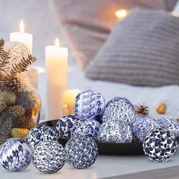 Libima 12 Pcs Porcelain Blue and White Decorative Balls 2.76" Chinoiserie Balls for Centerpiece Bowls Filler Fabric Wrapped Bowl Filler Trays for Christmas Vases Tables Basket Home (Classic)