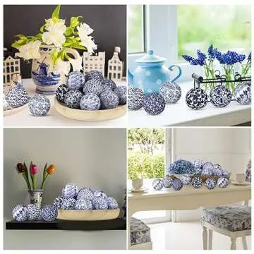 Libima 12 Pcs Porcelain Blue and White Decorative Balls 2.76" Chinoiserie Balls for Centerpiece Bowls Filler Fabric Wrapped Bowl Filler Trays for Christmas Vases Tables Basket Home (Classic)
