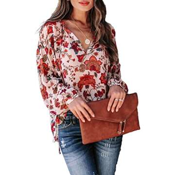 MLEBR Women's Floral Blouse - Casual V Neck Long Sleeve Tops