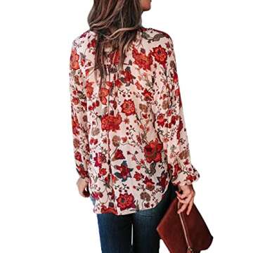 MLEBR Women's Floral Blouse - Casual V Neck Long Sleeve Tops