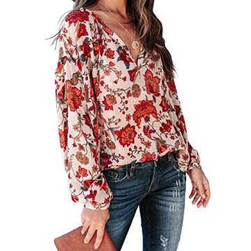MLEBR Women's Floral Blouse - Casual V Neck Long Sleeve Tops