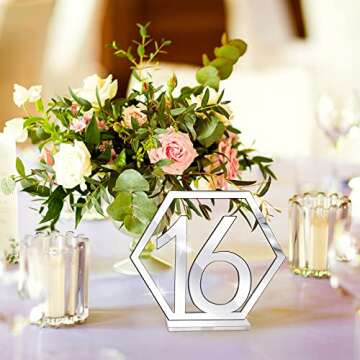 Jetec Wedding Acrylic Hexagon Table Numbers Hollow out Reception Stands Seat Table Numbers with Hold...