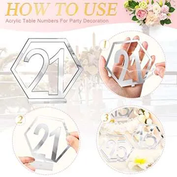 Jetec Wedding Acrylic Hexagon Table Numbers Hollow out Reception Stands Seat Table Numbers with Holder Base for Wedding Party Event Catering Decoration(Silver)
