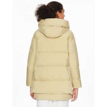 Orolay Women's Hooded Down Jacket Winter Puffer with Hi-Lo Hem Slit Khaki Large