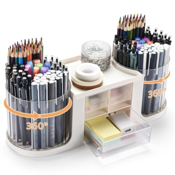 KLIONGO Stylish Rotating Desk Organizer with 10 Slots & Drawers