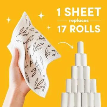 Papaya Reusable Paper Towels 2-Pack - 2 Sheets + 1 Hooks, Quick Drying, No Odor, 1 Sheet Replaces 17 Rolls, Washable Kitchen Cloth, Sustainable Dish Sponge, Eco Friendly Gift