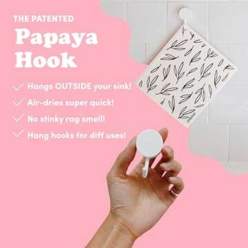 Papaya Reusable Paper Towels 2-Pack - 2 Sheets + 1 Hooks, Quick Drying, No Odor, 1 Sheet Replaces 17 Rolls, Washable Kitchen Cloth, Sustainable Dish Sponge, Eco Friendly Gift