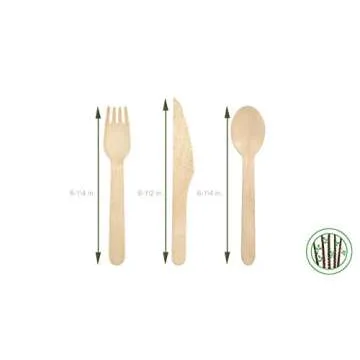 GREENPRINT Disposable Wooden Cutlery Sets - 150 Piece Total: 50 Forks, 50 Spoons, 50 Knives, 6 Inch ...