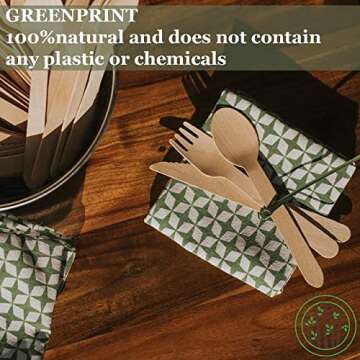 GREENPRINT Disposable Wooden Cutlery Sets - 150 Piece Total: 50 Forks, 50 Spoons, 50 Knives, 6 Inch Length Ecological Biodegradable Compostable Wooden Utensils Wooden Cutlery