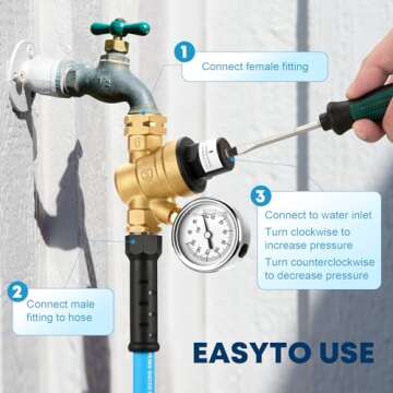 Kohree RV Water Pressure Regulator, Water Pressure Regulator for RV Camper Brass Lead-Free Adjustable Water Pressure Reducer Valve Inlet Screen Filter for Travel Trailer Garden