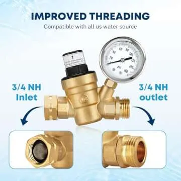 Kohree RV Water Pressure Regulator, Water Pressure Regulator for RV Camper Brass Lead-Free Adjustable Water Pressure Reducer Valve Inlet Screen Filter for Travel Trailer Garden