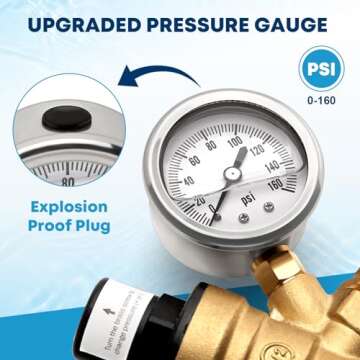 Kohree RV Water Pressure Regulator, Water Pressure Regulator for RV Camper Brass Lead-Free Adjustable Water Pressure Reducer Valve Inlet Screen Filter for Travel Trailer Garden