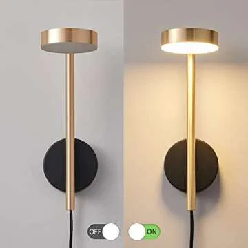 WS Plug in Wall Sconces, Modern Wall Lamps for Bedroom, Gold Wall Light with Rotatable Lamp Arms，S...
