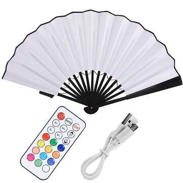 Gexmil Party LED Glowing Colorful Chinese Hand Held Folding Fan with Remote Control Stage Performance Show Light Up Fan Birthday Party Dance Gift Wedding Night Bar Club Fluorescent Props, Multicolor