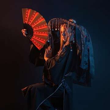 Gexmil Party LED Glowing Colorful Chinese Hand Held Folding Fan with Remote Control Stage Performance Show Light Up Fan Birthday Party Dance Gift Wedding Night Bar Club Fluorescent Props, Multicolor