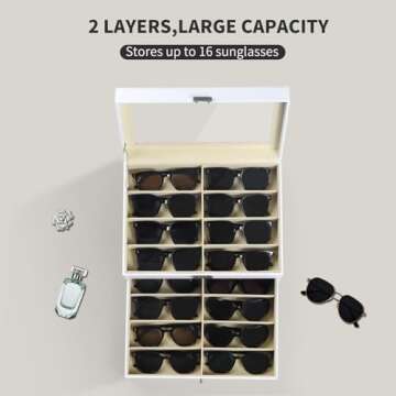 AUTOARK Leather 16 Piece Eyeglasses Storage and Sunglass Glasses Display Drawer Lockable Case Organizer,White,AW-151