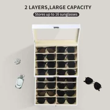 AUTOARK Leather 16 Piece Eyeglasses Storage and Sunglass Glasses Display Drawer Lockable Case Organizer,White,AW-151