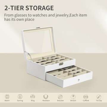 AUTOARK Leather 16 Piece Eyeglasses Storage and Sunglass Glasses Display Drawer Lockable Case Organizer,White,AW-151
