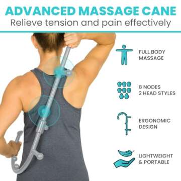Vive Back and Neck Massager Cane - Trigger Point Massage Tools for Pain Relief and Muscle - Handheld...
