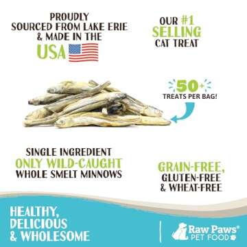 Raw Paws Smelt Freeze Dried Minnows for Cats & Dogs, 2-oz - Minnows for Dogs - Freeze Dried Cat Trea...