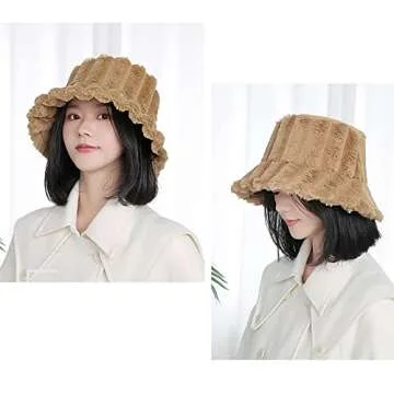 Womens Fleece Faux Fur Bucket Hat for Winter Fashion