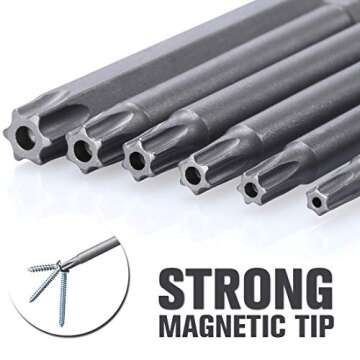 REXBETI 12 Piece Torx Head Screwdriver Bit Set, 1/4 Inch Hex Shank S2 Steel Magnetic 3 Inch Long Drill Bits, T5-T40 (Torx Head)