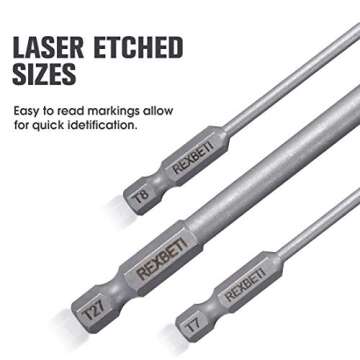 REXBETI 12 Piece Torx Head Screwdriver Bit Set, 1/4 Inch Hex Shank S2 Steel Magnetic 3 Inch Long Drill Bits, T5-T40 (Torx Head)