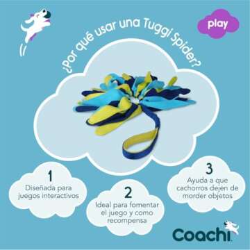 Coachi Tuggi Spider - Interactive Dog Toy for Tug of War & Play. Strong & Comfortable, Stretchy Bungee Handle, Reward Training, Interrupting Biting & Chewing. Ideal for Agility & Suitable for Puppies