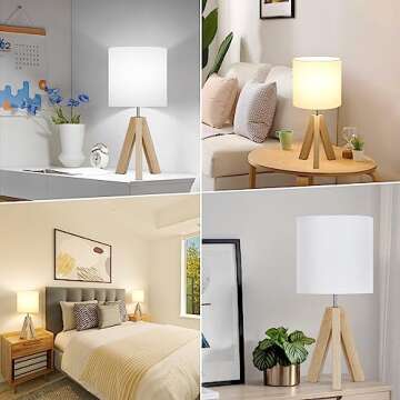 Stylish Small Beside Table Lamp with Wood Tripod Base