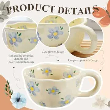 Vesici 2 Pcs Ceramic Coffee Mugs Flower Mugs with Spoon Vintage Floral Mugs with Handle 8.5 oz Cute Aesthetic Tea Porcelain Cup Gift for Valentine Office Home, Dishwasher and Microwave Safe(Lovely)