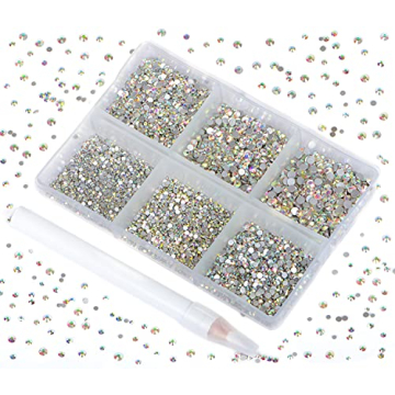 Bymitel 7200 Pieces 6 Mixed Sizes Glue Fix on Glass Rhinestones for Creative DIY Crafts