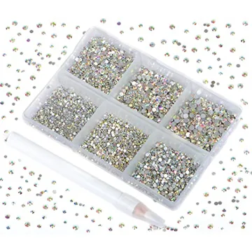 Bymitel 7200 Pieces 6 Mixed Sizes Glue Fix on Glass Rhinestones for Creative DIY Crafts
