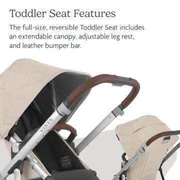 UPPAbaby Vista V2 Stroller Convertible Single-To-Double System Bassinet, Toddler Seat, Bug Shield, Rain Shield, and Storage Bag Included Declan (Oat Mélange/Silver Frame/Chestnut Leather)