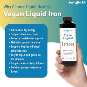 LIQUIDHEALTH Vegan Liquid Iron Supplement with SunActive & Ferrochel Iron - Natural Energy, Immune System & Metabolic Support, Increase Mental Clarity, Prenatal/Postnatal - Non-GMO, Sugar Free (16 oz)
